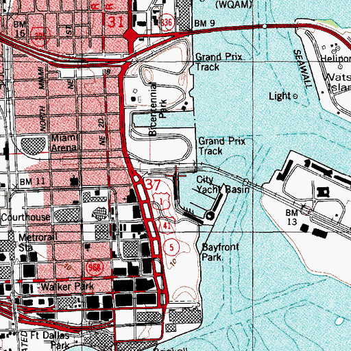 Topographic Map of City of Miami Miamarina at Bayside Basin, FL