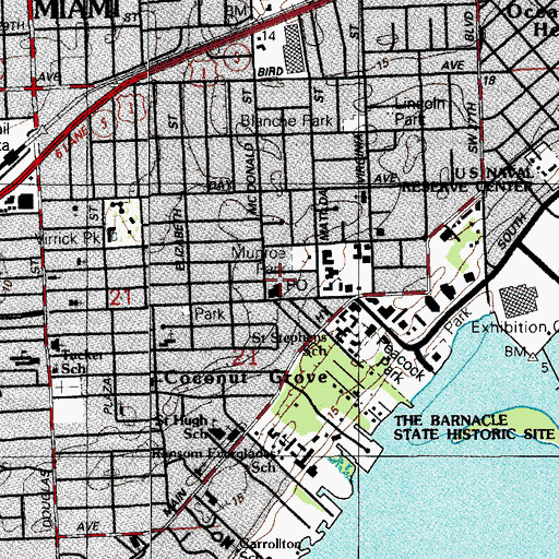 Topographic Map of Coconut Grove Post Office, FL