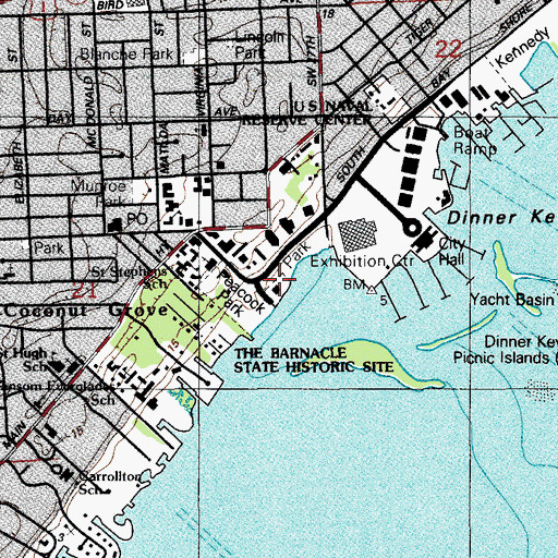 Topographic Map of Coconut Grove Sailing Club Marina, FL
