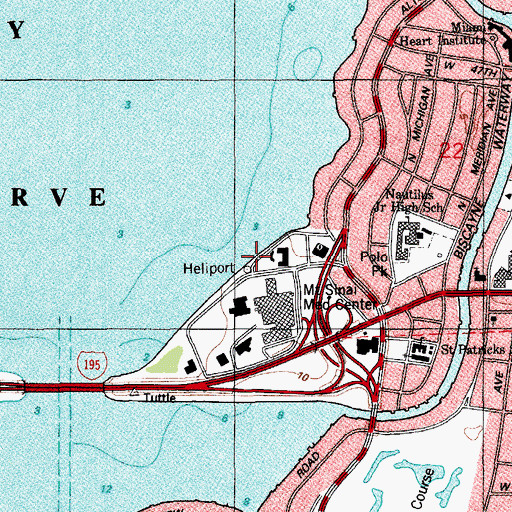 Topographic Map of Mount Sinai Medical Center Heliport, FL