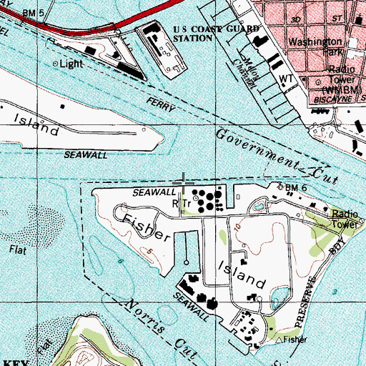 Topographic Map of Fisher Island Barge Landing, FL