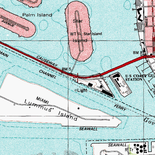 Topographic Map of MacArthur Causeway Ferry Dock, FL