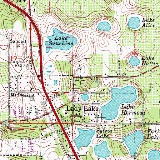 Topographic Map of Lady Lake Seventh Day Adventist Church, FL