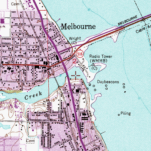 Topographic Map of Melbourne Yacht Club Marina, FL