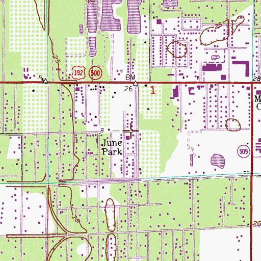 Topographic Map of June Park Baptist Church, FL
