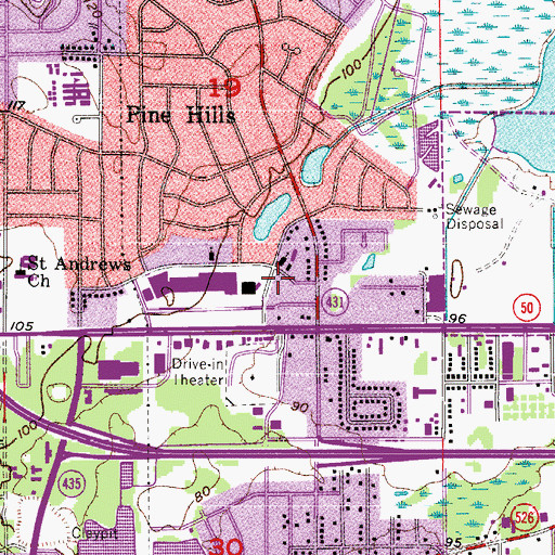 Topographic Map of Pine Hills Post Office, FL