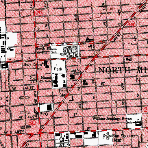 Topographic Map of North Miami Public Library E May Avil Branch, FL