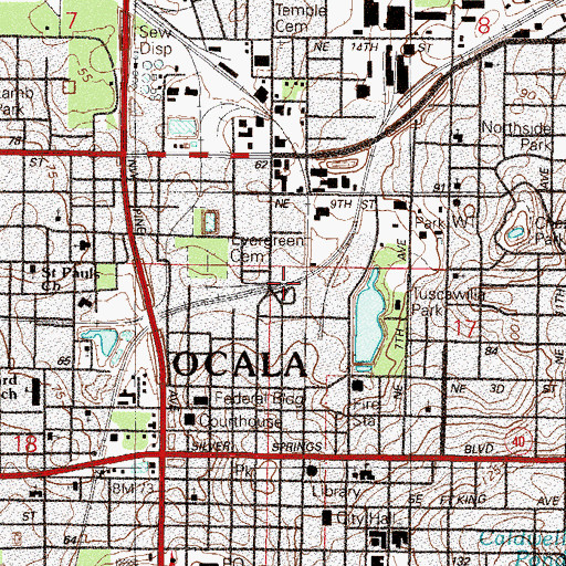 Topographic Map of Ocala Amtrak Station, FL