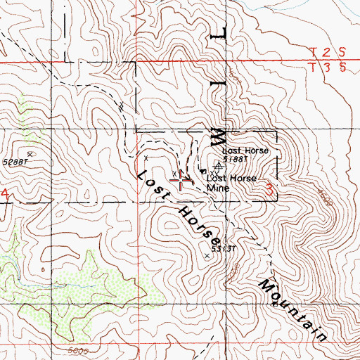 Topographic Map of Lost Horse Mine, CA