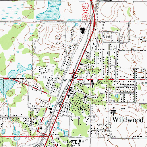 Topographic Map of Wildwood Amtrak Station, FL