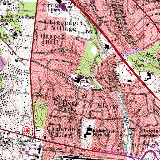 Topographic Map of MacArthur Adult Center, VA