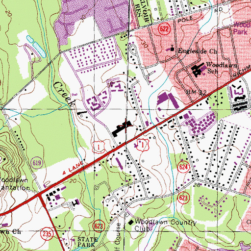 Topographic Map of Woodlawn Shopping Center, VA