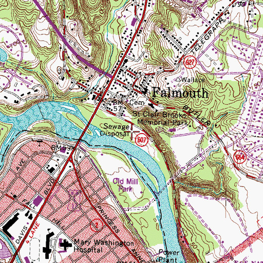 Topographic Map of Falmouth Beach Park, VA