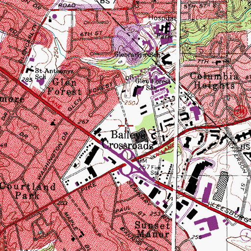 Topographic Map of Crossroads Center Shopping Center, VA