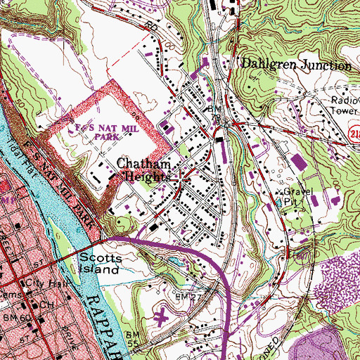 Topographic Map of Colonial Heights, VA