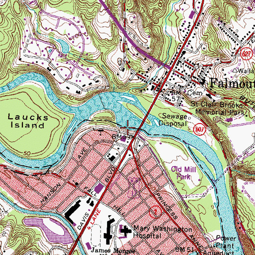 Topographic Map of Falmouth Bridge, VA