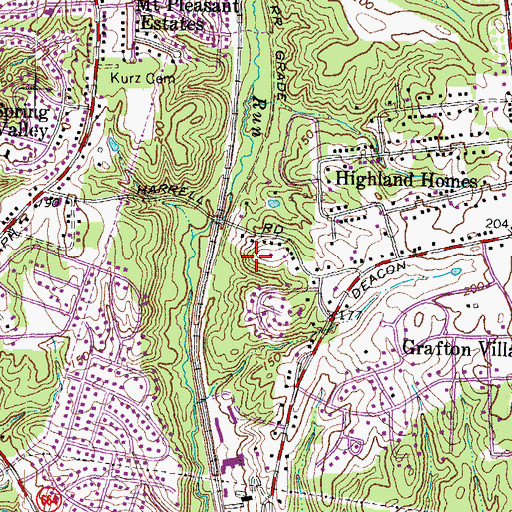 Topographic Map of Woodland, VA