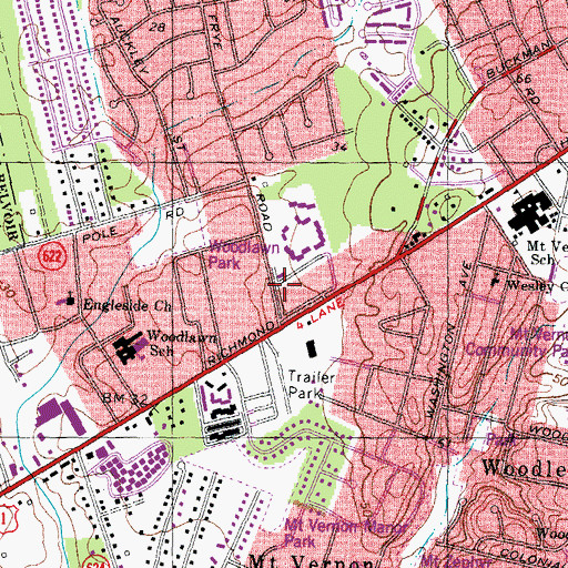 Topographic Map of Woodlawn Gardens Nursery Kindergarten, VA