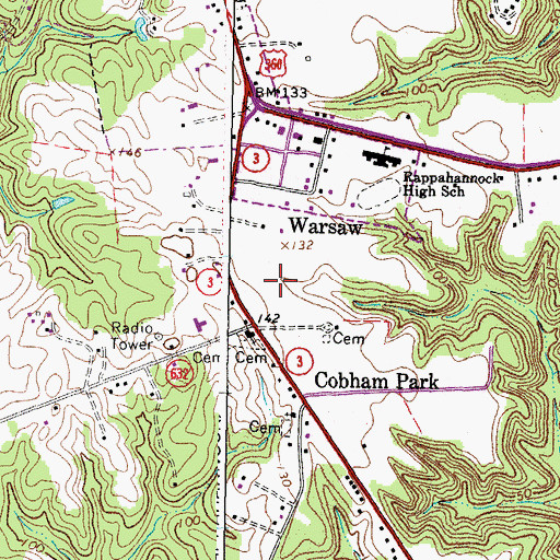 Topographic Map of Northern Neck Vocational Technical Center, VA