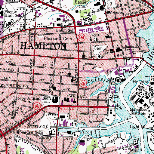 Topographic Map of Hampton Montessori School, VA