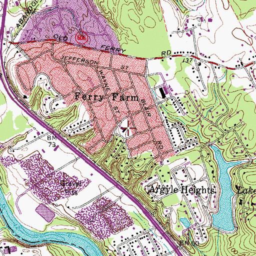 Topographic Map of Ferry Farm Baptist Church School, VA