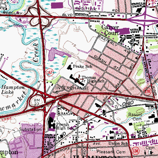 Topographic Map of Mary Peake Center School, VA