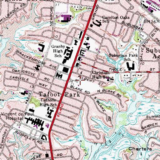 Topographic Map of Norfolk Christian School - Norfolk Campus, VA