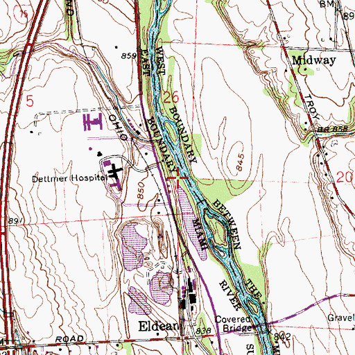 Topographic Map of Twin Arch Reserve, OH