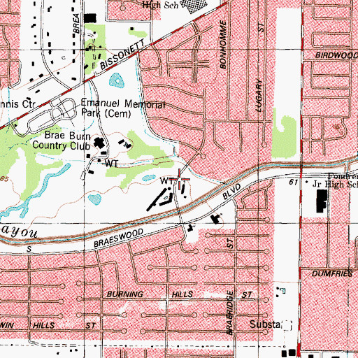 Topographic Map of Braeburn Presbyterian Church, TX