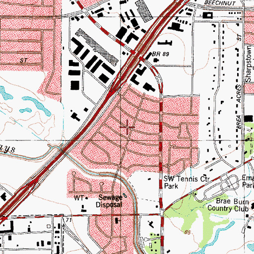 Topographic Map of Braeburn Glen, TX