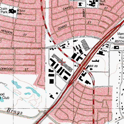 Topographic Map of Southway Center Shopping Center, TX