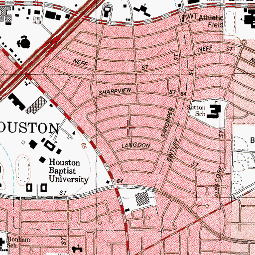 Topographic Map of Sharpstown, TX