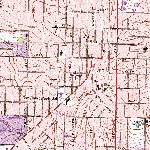 Topographic Map of Overland Park Post Office, KS