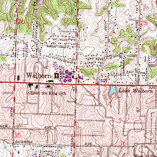 Topographic Map of Kansas City Post Office Robert L Roberts Station, KS