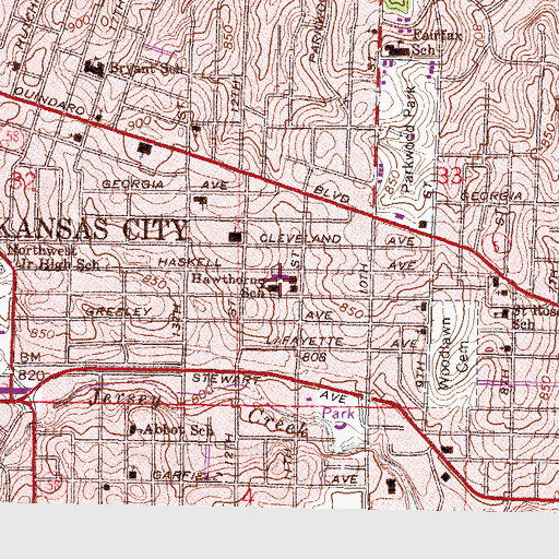 Topographic Map of Bertram Caruthers Elementary School, KS