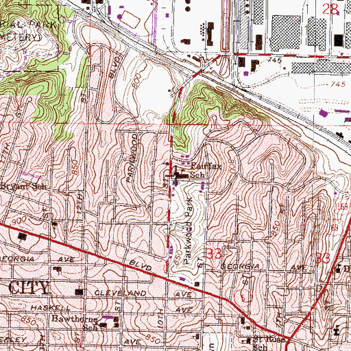 Topographic Map of Bridges / Wyandot Academy, KS