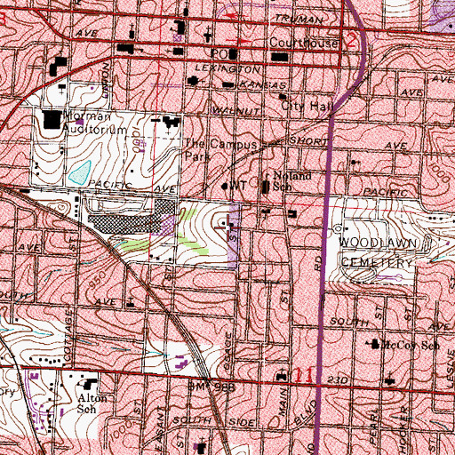 Topographic Map of Bingham-Waggoner Estate, MO