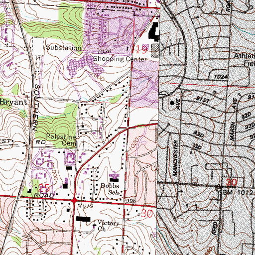Topographic Map of Blue Ridge Branch Mid-Continent Public Library, MO