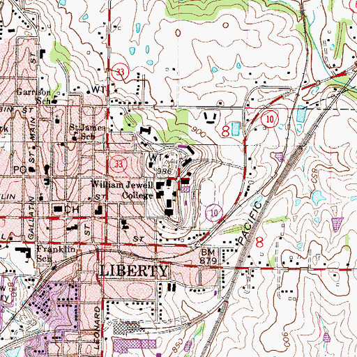 Topographic Map of Brown Hall, MO