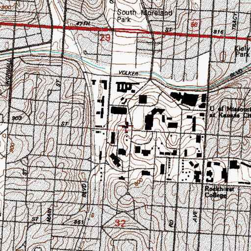 Topographic Map of Cherry Street Hall, MO