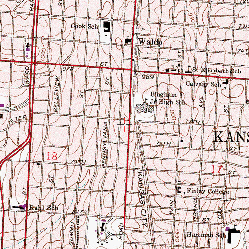Topographic Map of Kansas City Missouri Fire Department Station 37, MO