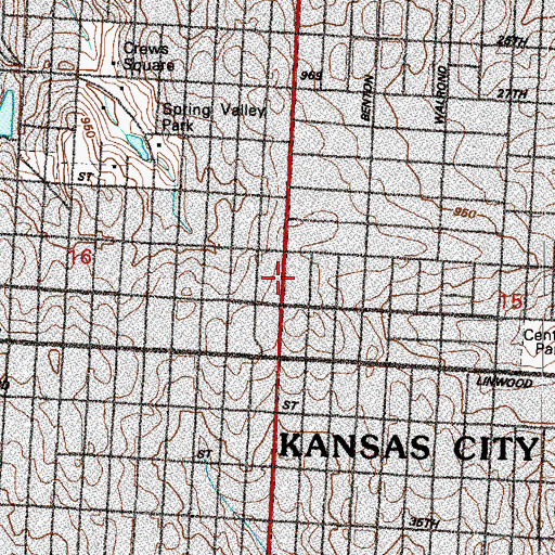 Topographic Map of L H Bluford Branch Kansas City Public Library, MO
