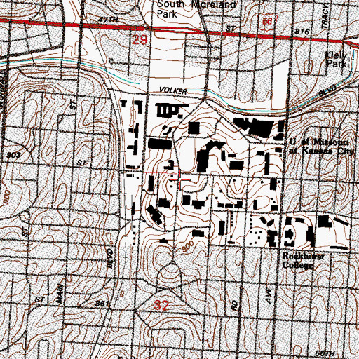 Topographic Map of Linda Hall Library, MO