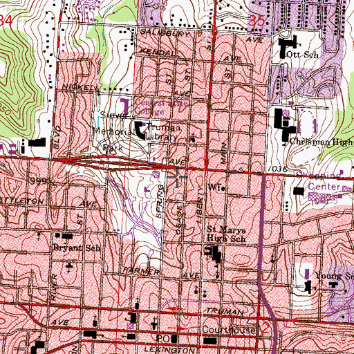 Topographic Map of Mid-Continent Library, MO