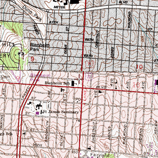 Topographic Map of Mount Calvary Baptist Church, MO