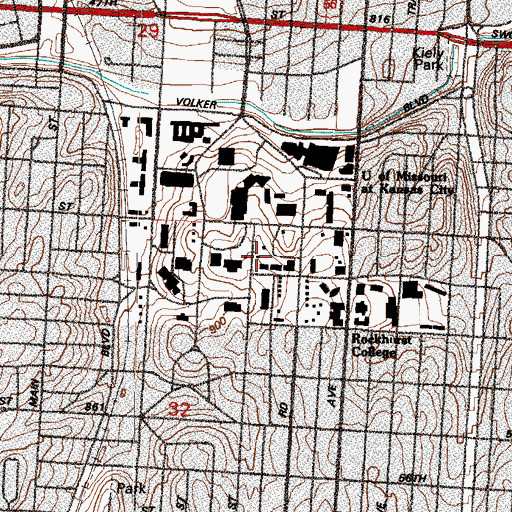 Topographic Map of Newcomb Hall, MO