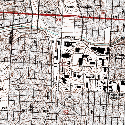 Topographic Map of Oak Street Hall, MO