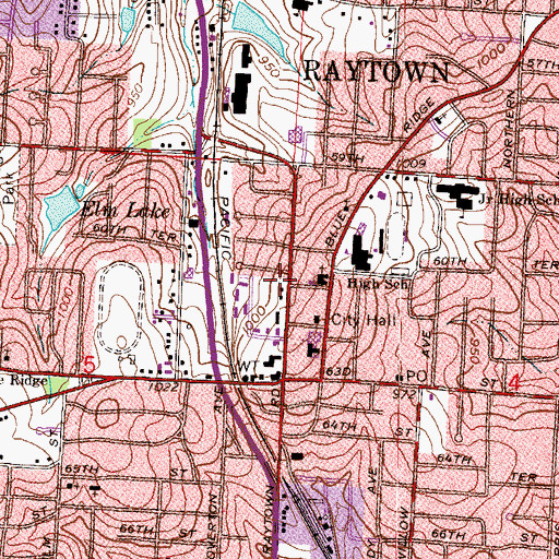 Topographic Map of Raytown Branch Mid-Continent Public Library, MO