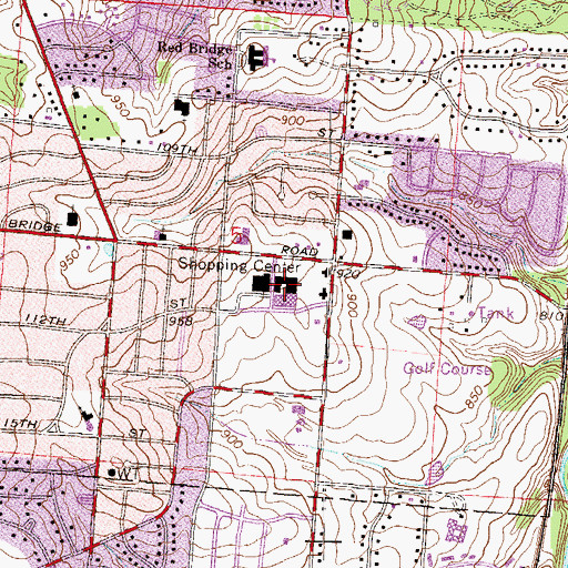 Topographic Map of Red Bridge Branch Mid-Continent Public Library, MO