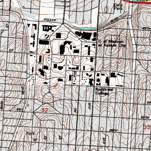 Topographic Map of Rockhill Parking Structure, MO